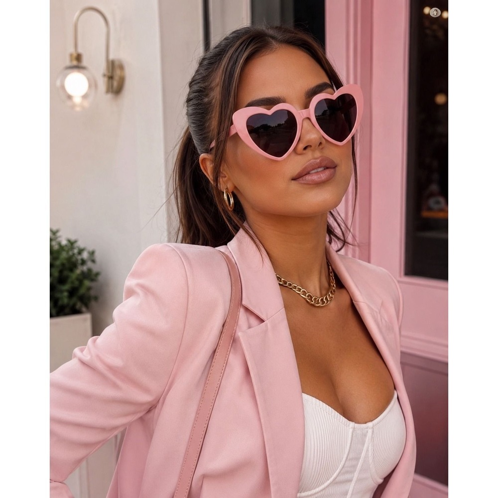Pink Heart Shaped Sunglasses Retro Oversized Y2K Festival Eyewear